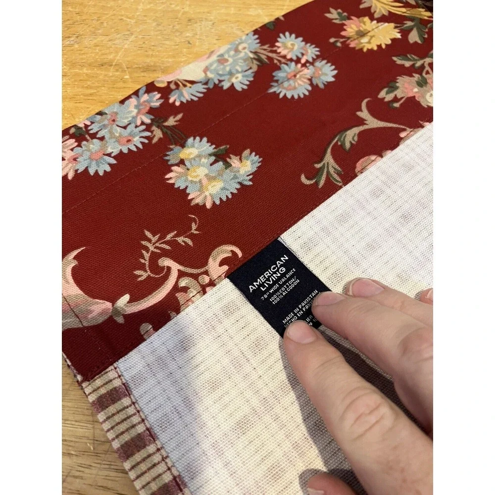 American Living by Ralph Lauren Burgundy Floral Plaid Scalloped Valance 79
